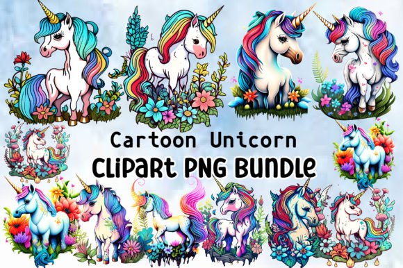Download Cartoon Unicorn Clipart PNG Bundle - Cartoon unicorn Collection