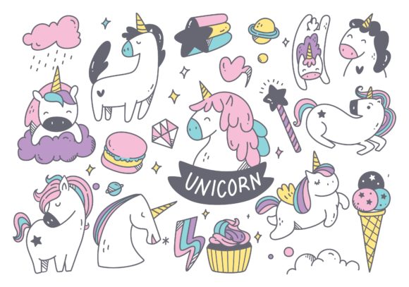 Download Set of Cartoon Unicorn Doodle - Cartoon unicorn Collection