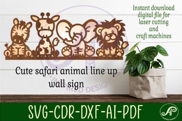 Download Safari Animal Line Up Wall Art Sign, SVG - Safari animal Collection