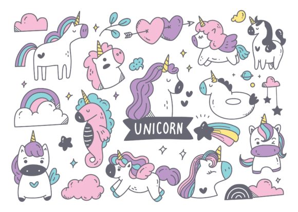 Download Set of Cartoon Unicorn Doodle - Cartoon unicorn Collection